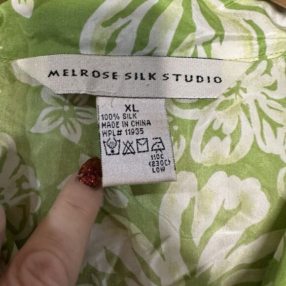 Vintage Melrose Silk Studio Hawaiian Tropical Button Shirt Sz XL Lime Green - Picture 3 of 4